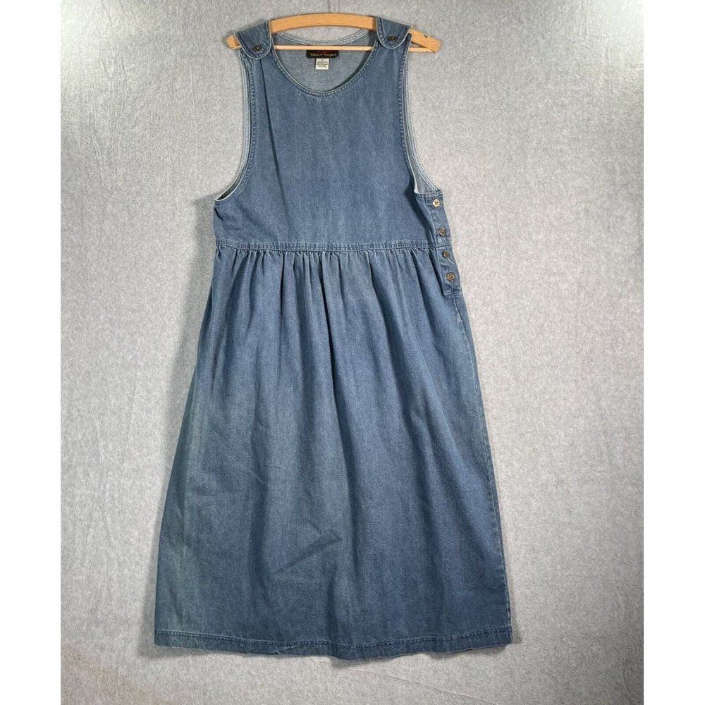 Truly Yours Dress Womens 8 Blue Denim Midi Overall Jumper A-Line Grunge 90s